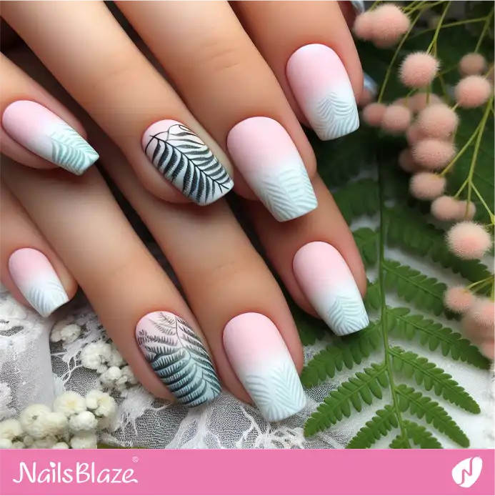 Ombre Pastel Nails with Fern | Nature-inspired Nails - NB1553